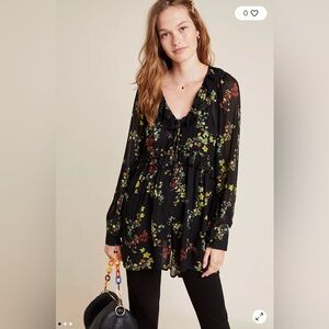 Anthropologie Black Floral Mini Dress